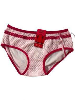 Women’s Queen Dark Pink Polka Dot on light pink Bikini Briefs with Lace Trim S